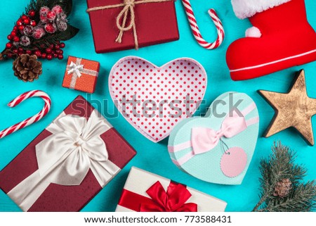 Christmas presents on blue background