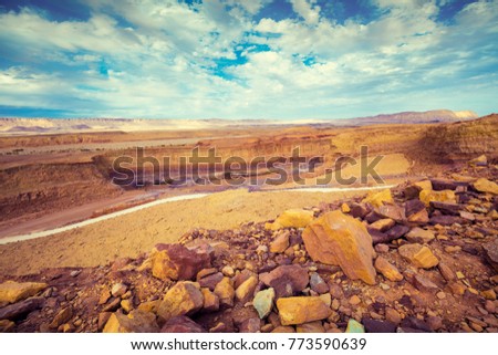 Makhtesh Ramon Crater in Negev desert, Israel Royalty-Free Stock Photo #773590639