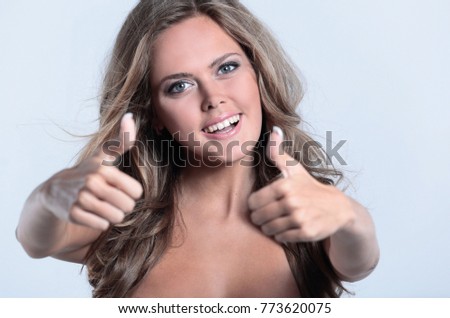 Woman close-up with make-up shows class gesture