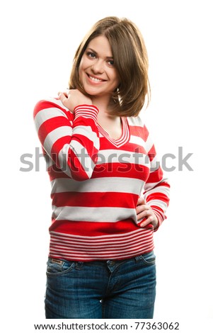 Portrait of happy woman, isolated on white background