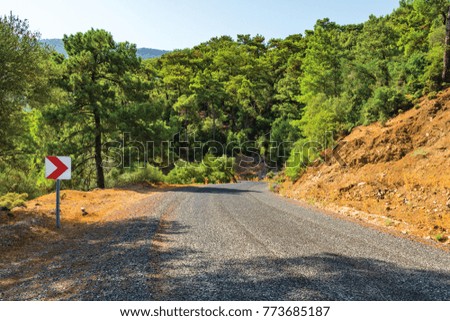 The pine forests and mountain road of Mediterranean region in Dalyan.