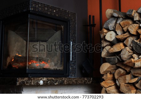 Fireplace with stack of firewoods