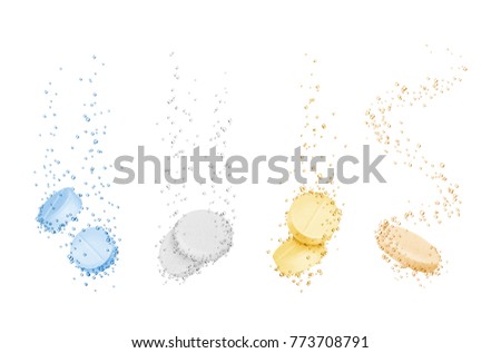 Set of water-soluble pills close-up on white background