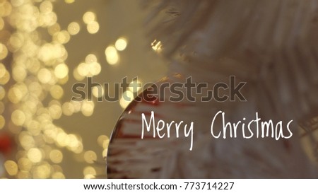 Merry Christmas decorations with snow, Christmas ball and beautiful bokeh backlight