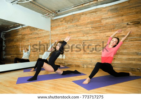 Fitness high heels stretching class girls exercising