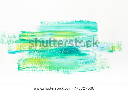 abstract painting with turquoise and yellow brush strokes on white