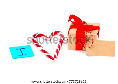I love gifts written on white background, close-up.