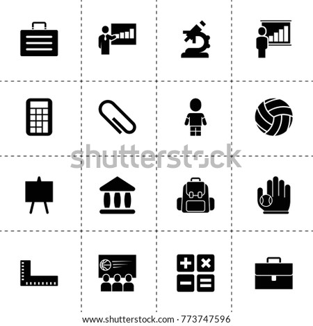 School icons. vector collection filled school icons. includes symbols such as lecturer, paper clip, case, ruler, theater, easel, boy. use for web, mobile and ui design.