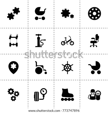 Wheel icons. vector collection filled wheel icons. includes symbols such as gear, car chassis, bearing, tire pressure, car electrician. use for web, mobile and ui design.