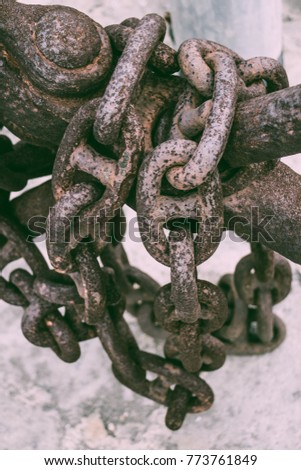 Old dirty rusty anchor chain
