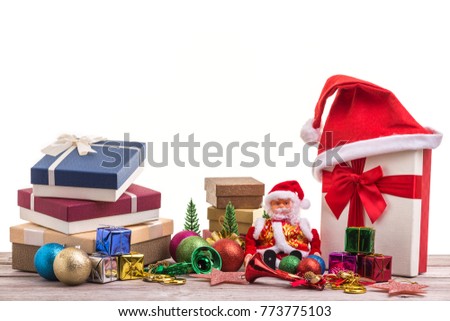 New year or Christmas decoration for holiday concept on grey wooden board. Studio shot and isolated on white background.
