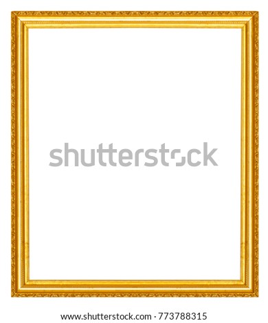 Gold frame for painting or picture on white background. Gold frame photo isolated.