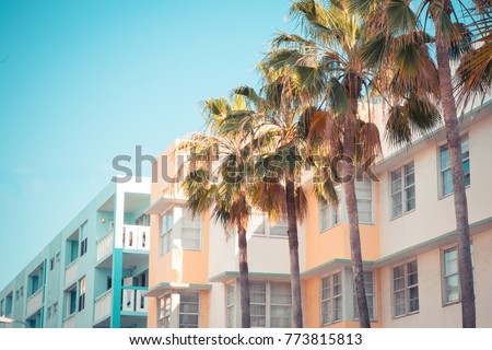 Typical example of Art Deco style architecture, South Beach Miami Florida Royalty-Free Stock Photo #773815813