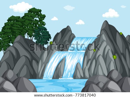 Waterfall at day time illustration