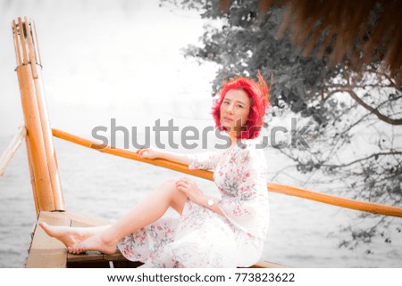 Asian beautiful woman at the sea in thailand