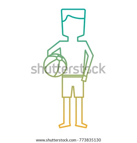 man character standing with swimsuit and beach ball