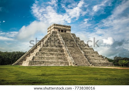 El Castillo or Temple of Kukulkan pyramid, Chichen Itza, Yucatan, Mexico Royalty-Free Stock Photo #773838016