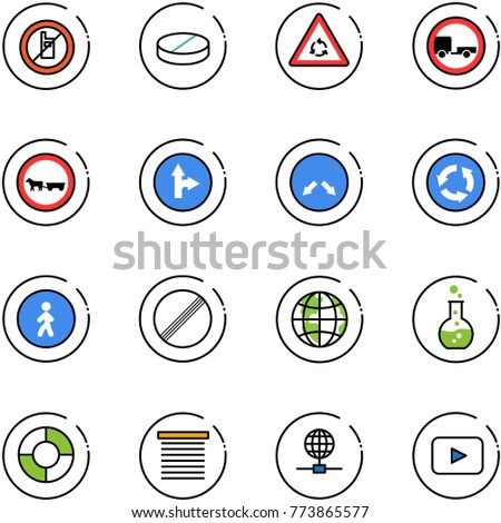 line vector icon set - no mobile sign vector, pill, round motion road, trailer, cart horse, only forward right, detour, circle, pedestrian way, limit, globe, flask, chart, jalousie, playback