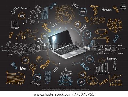 
Laptop and Background technology - modern design Idea and Concept Vector illustration Infographic template with  plan Business.