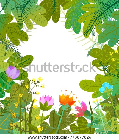 Leaves nature background template. Cartoon watercolor style background for design. Vector illustration.