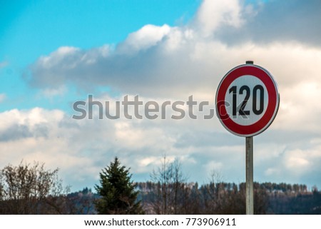 Traffic sign which means 120 kilometers per hour Royalty-Free Stock Photo #773906911