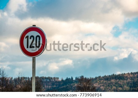 Traffic sign which means 120 kilometers per hour Royalty-Free Stock Photo #773906914