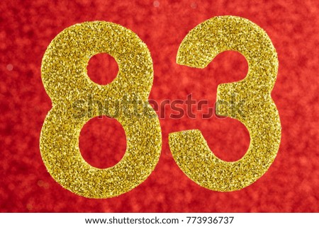 Number eighty-three yellow color over a red background. Anniversary. Horizontal