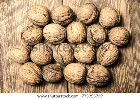Nuts on a wooden table