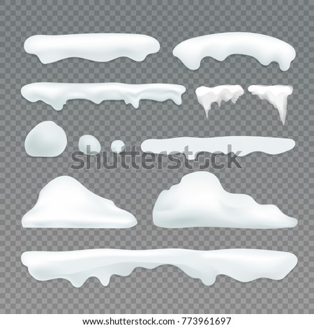 Vector icicles and snowcap elements on transparent background. Snow effects vector collection