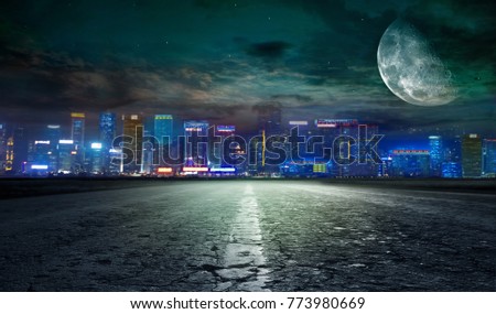 asphalted road to the night city.