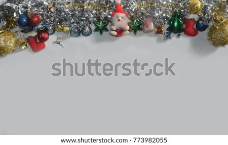 Christmas or New Year background with Christmas elements decoration on a white background with copy space for your text. Top view.