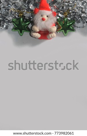 Christmas or New Year background with Christmas elements decoration and santa on a white background with copy space for your text. Top view.