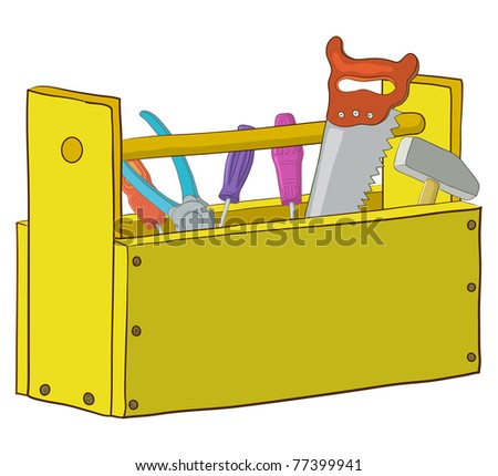 Wooden box with operating tools, Isolated