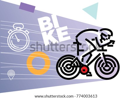 cycling biking. Flat outline design style