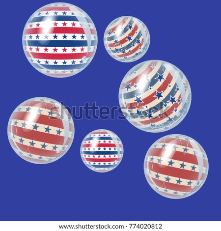 Flying balloons in the style of USA flag background. Background for card, banner, poster or flyer.