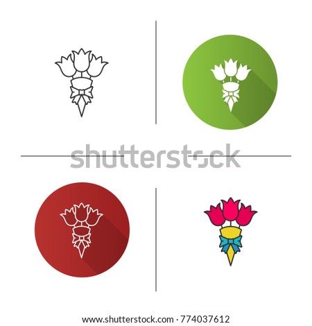 Bunch of flowers icon. Flat design, linear and color styles. Holiday bouquet. Isolated raster illustrations