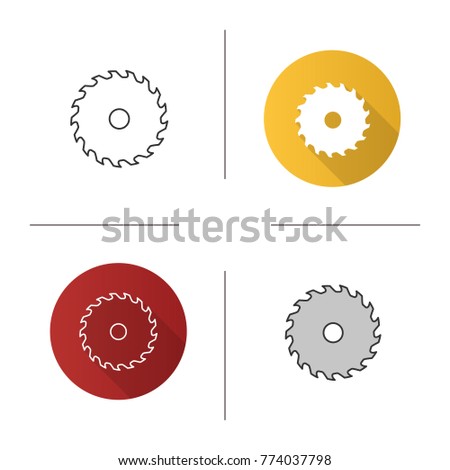 Circular saw blade icon. Flat design, linear and color styles. Wheel blade. Isolated raster illustrations
