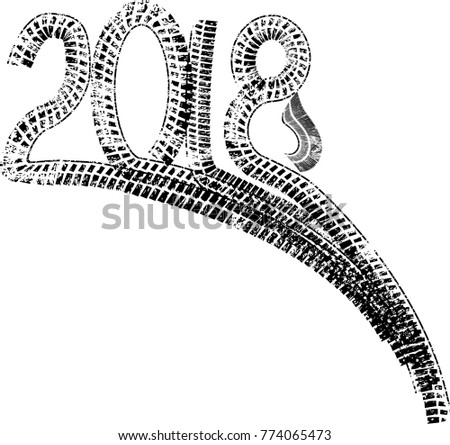 Tire Tracks . New year 2018. Car tread silhouette.