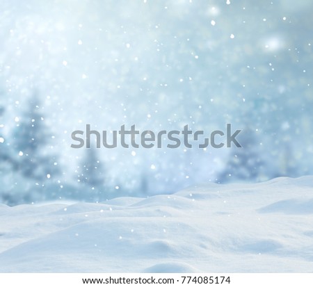Christmas background with fir tree branch.Merry Christmas and happy New Year greeting card with copy-space.Winter landscape with snow 