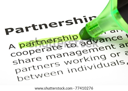 Definition of the word Partnership highlighted in green with felt tip pen.