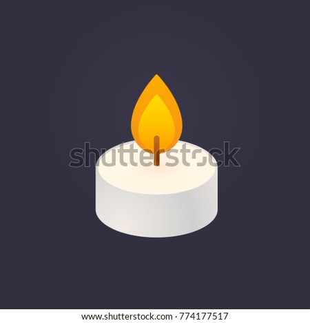 Tea light, floating candle vector illustration on dark background. Simple and minimal cartoon style icon.