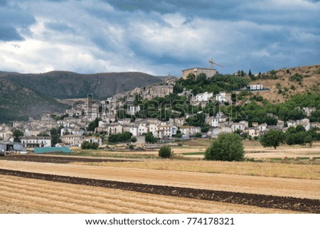 Navelli (L'Aquila, Abruzzi, Italy), panoramic view of the historic town at summer