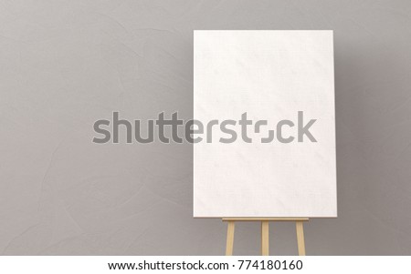 Wooden easel with blank canvas in a living room. minimal style concept. Royalty-Free Stock Photo #774180160
