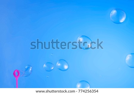 Soap bubbles isolated on blue background