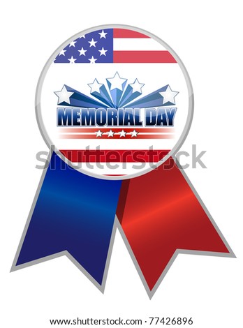 Memorial Day ribbon with the American flag colors isolated over white.