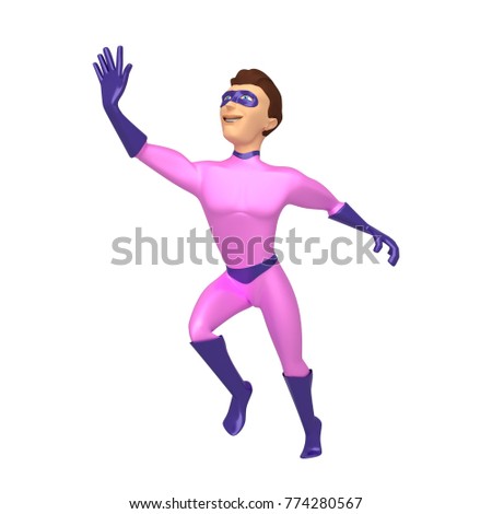 A young guy in a superhero costume in flight. 3d illustration