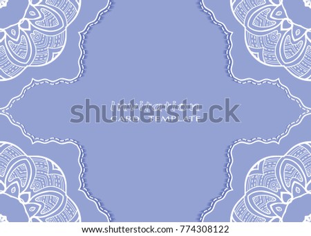 Invitation or Card template with lace mandala border, cutout paper frame element. Decorative openwork filigree art background for Wedding, Valentine's day greeting cards, Birthday Invitations