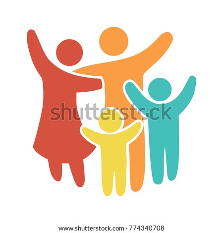 Happy family icon multicolored in simple figures. Two children, dad and mom stand together. Vector can be used as logotype. Royalty-Free Stock Photo #774340708