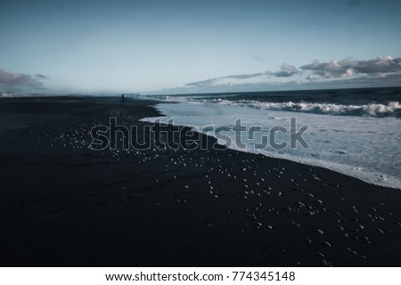 Black volcanic beach at the small town of Vik on the southern coast of Iceland