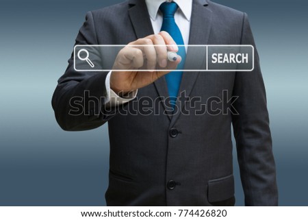 Businessman hand touching virtual panel of internet searching screen